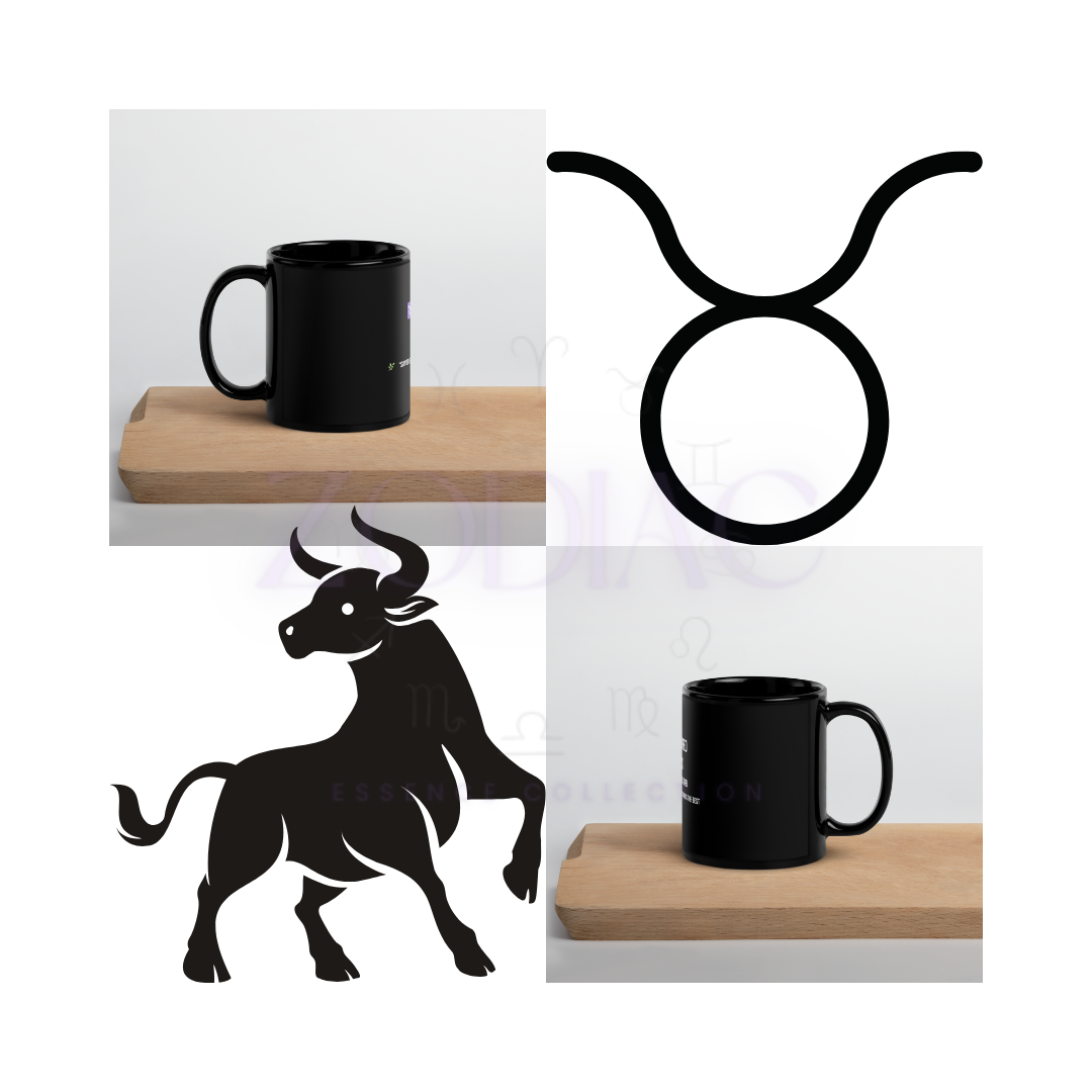 Zodiac Essence Glossy Black Mug – ♉reasured Taurus (The Luxurious One) | 11 oz & 15 oz