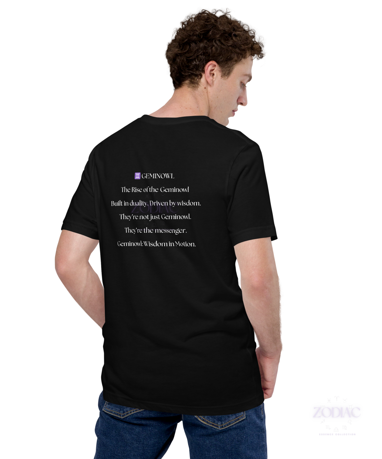 ♊ Geminowl Zodiac Twist Tee – White Lettering Edition
