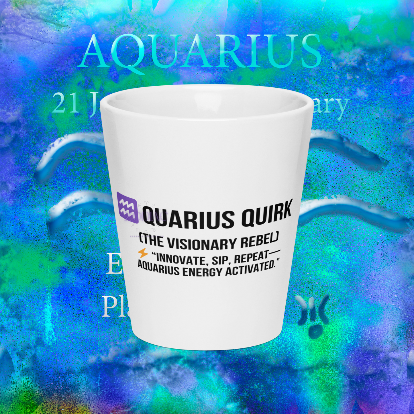 ♒quarius Quirk Latte Mug – 12oz Ceramic | Cosmic Genius Coffee Cup