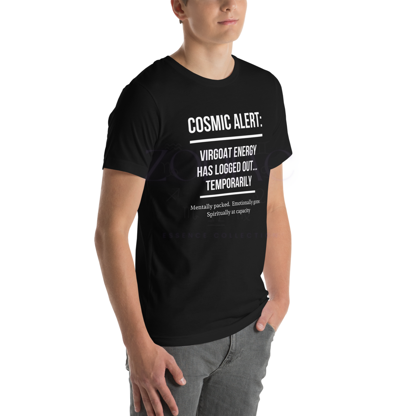 COSMIC ALERT Tee – Black with White Letters | S–4XL | ♍️🐐Virgoat Energy Drop