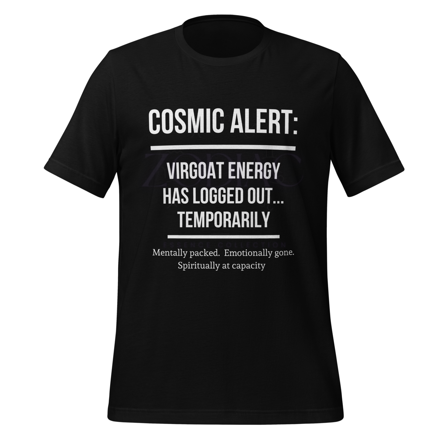 COSMIC ALERT Tee – Black with White Letters | S–4XL | ♍️🐐Virgoat Energy Drop