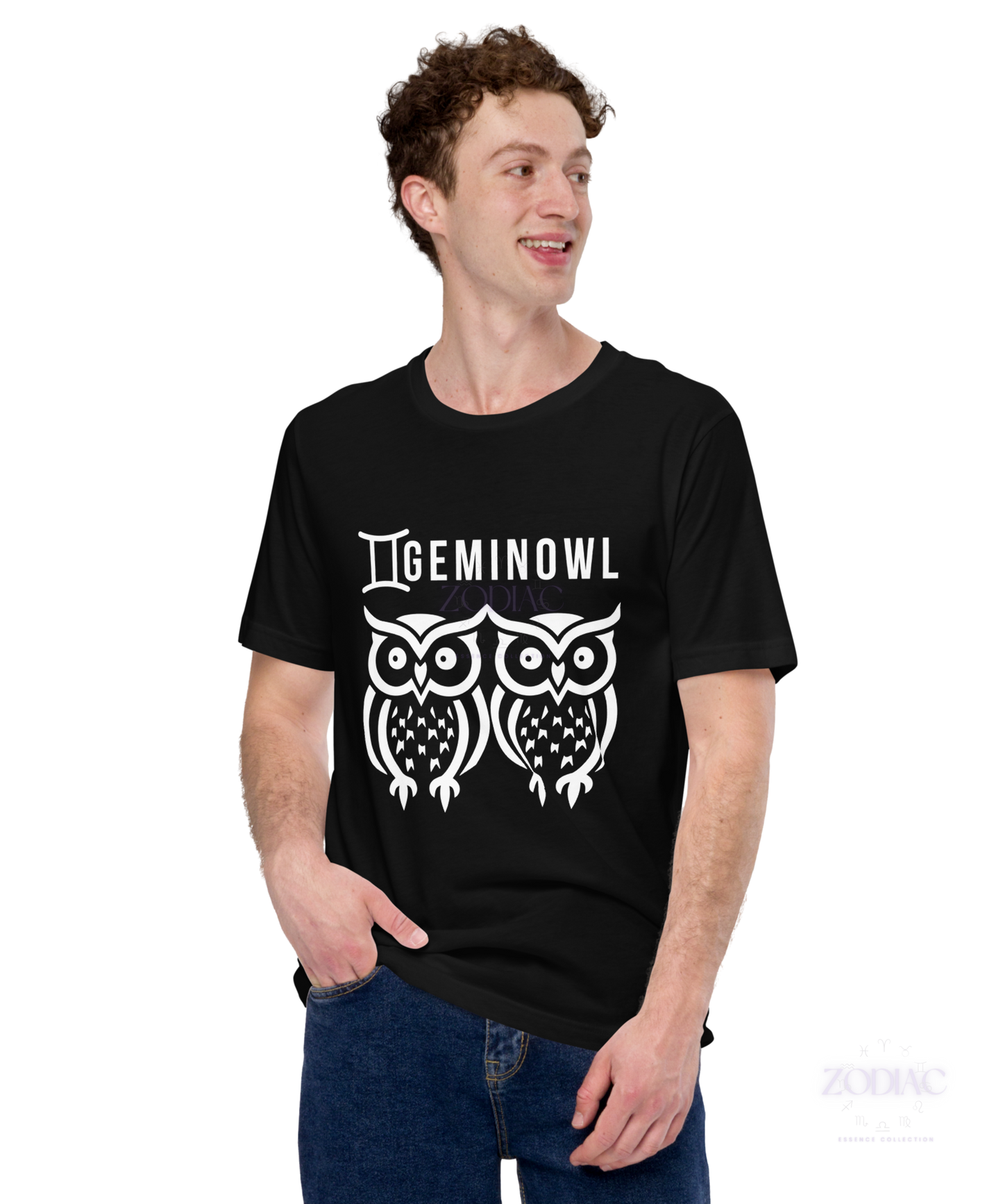 ♊ Geminowl Zodiac Twist Tee – White Lettering Edition