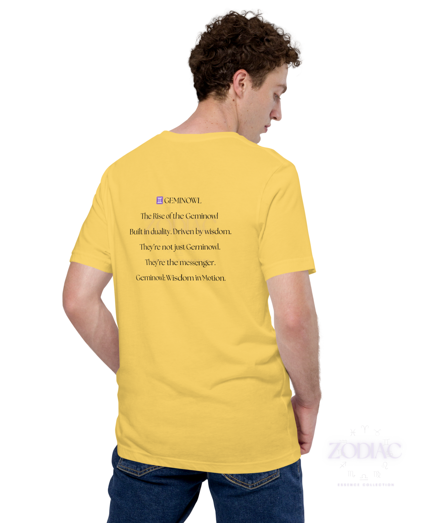 ♊ Geminowl Zodiac Twist Tee – Black Lettering Edition