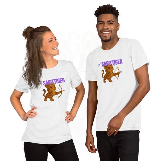 SAGITTIGER Essence Tee – Front + Back Zodiac Quote ♐ #9B5DE5