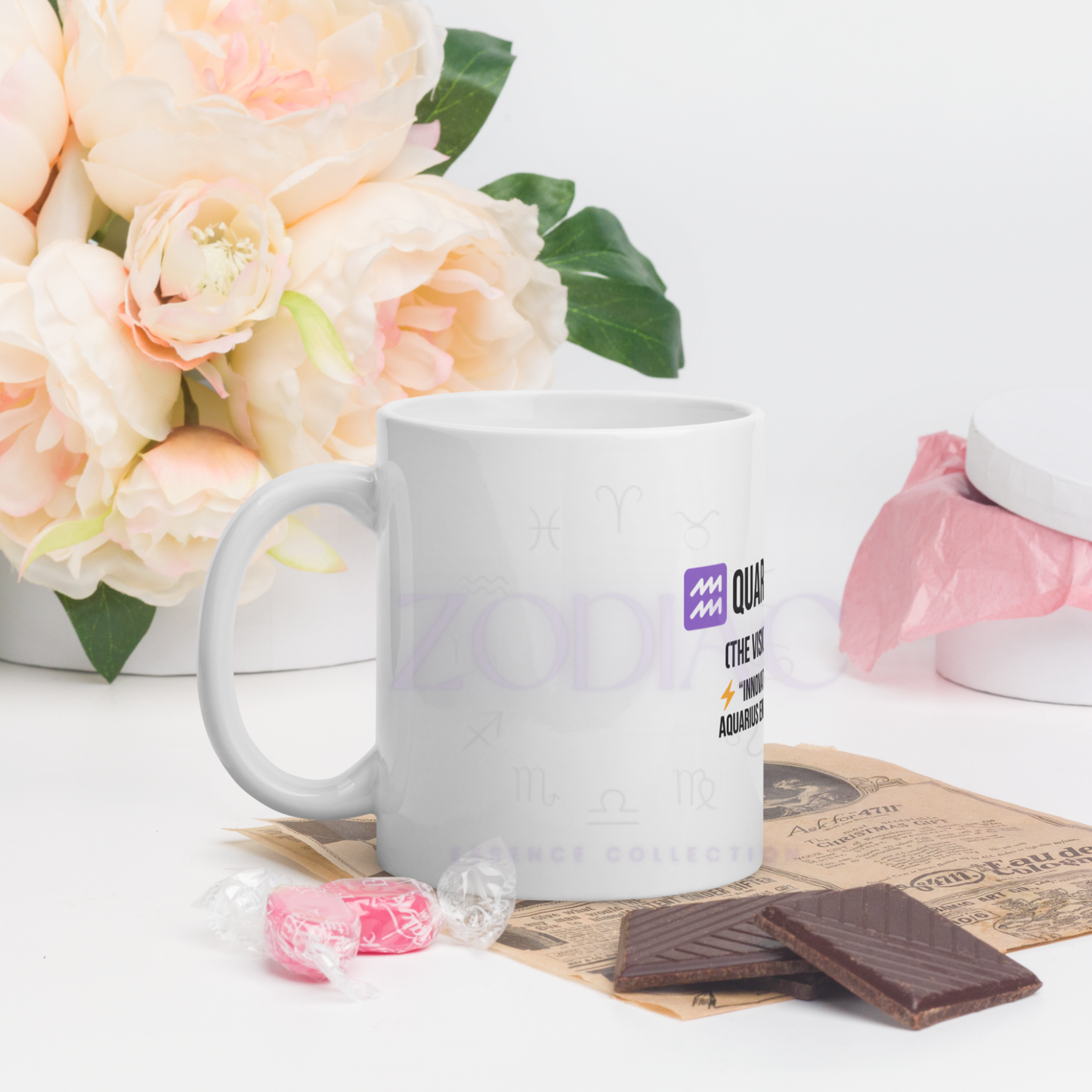 Zodiac Essence White Mug – ♒quarius Quirk (The Visionary Rebel) | 11 oz, 15 oz & 20 oz