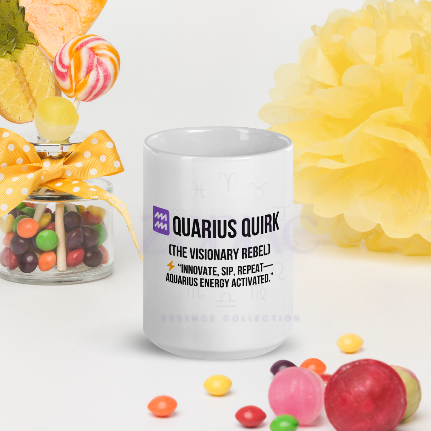 Zodiac Essence White Mug – ♒quarius Quirk (The Visionary Rebel) | 11 oz, 15 oz & 20 oz