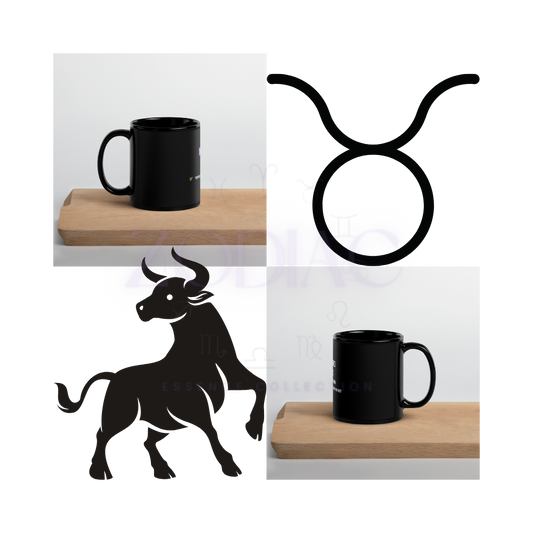 Zodiac Essence Glossy Black Mug – ♉reasured Taurus (The Luxurious One) | 11 oz & 15 oz