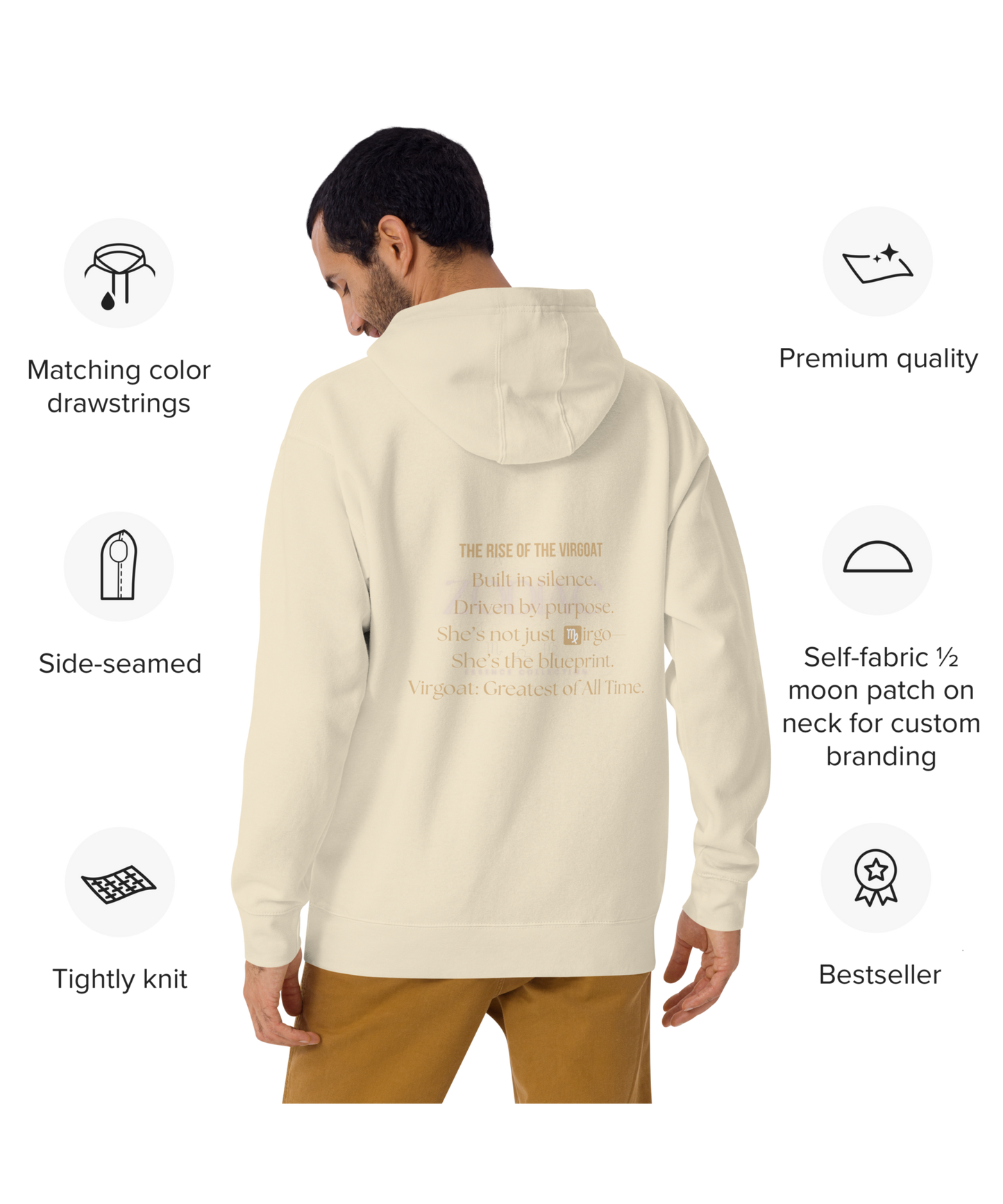 ♍ Virgoat Zodiac Twist Hoodie – Sandy Beige Lettering Edition