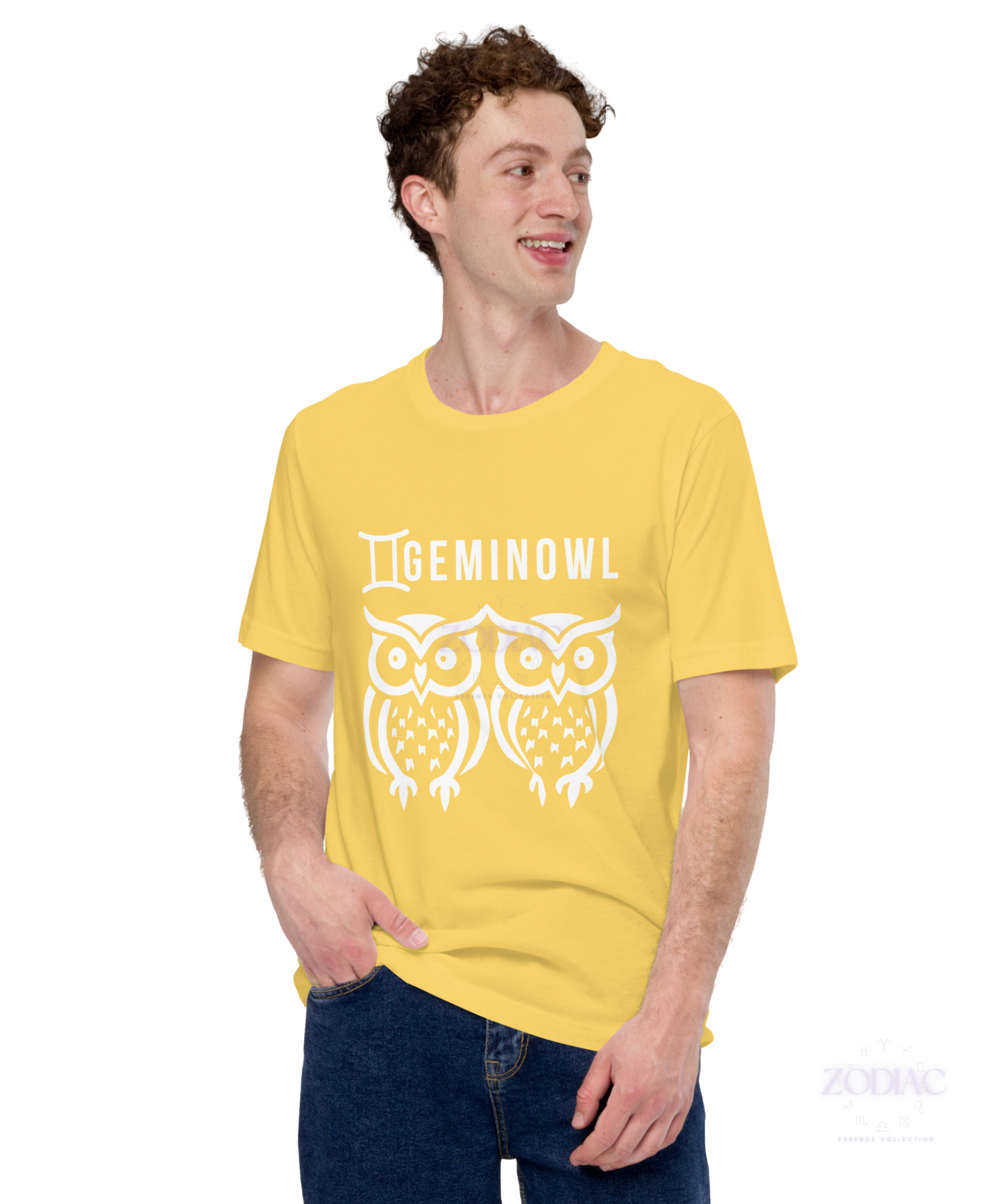 ♊ Geminowl Zodiac Twist Tee – White Lettering Edition