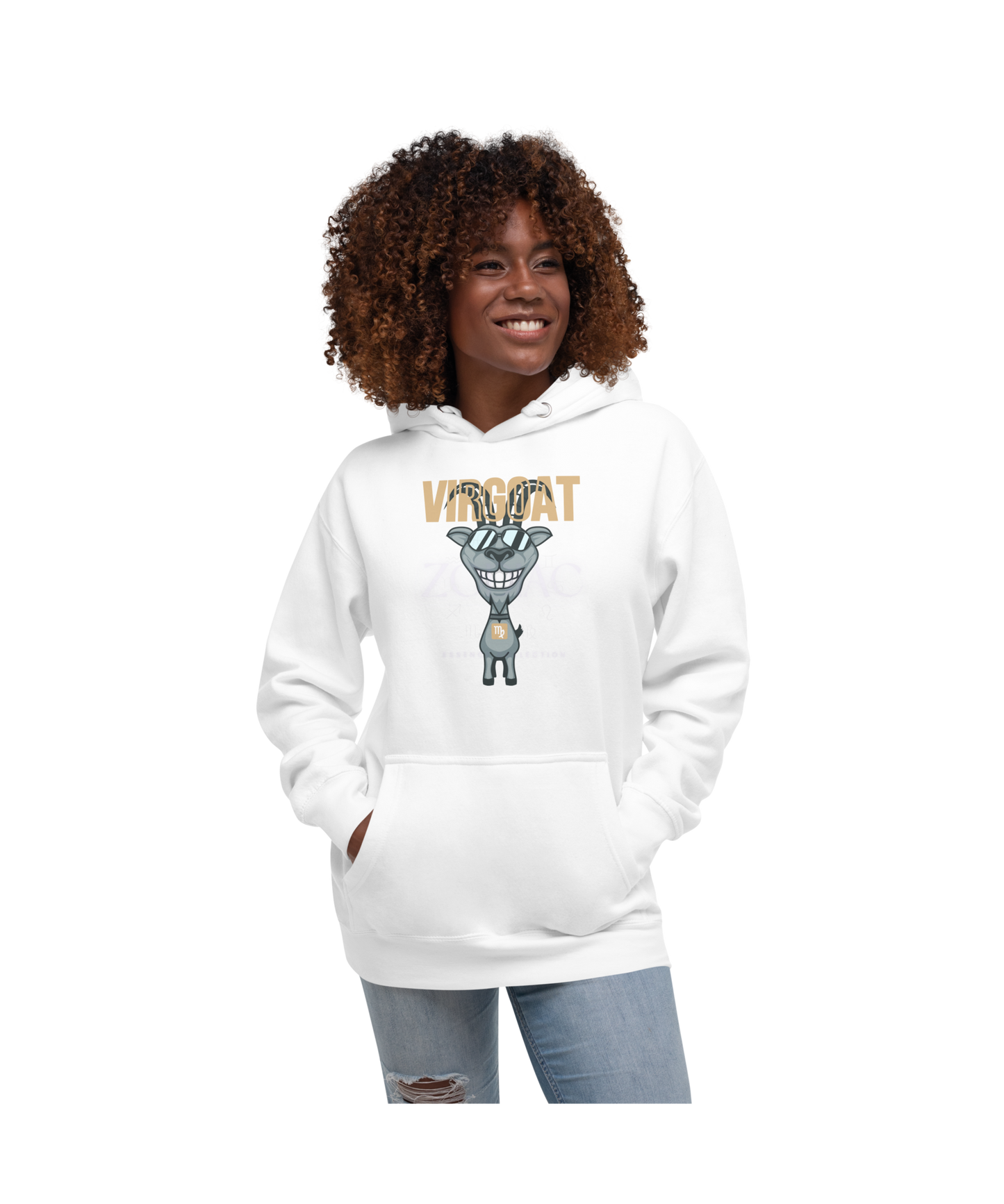 ♍ Virgoat Zodiac Twist Hoodie – Sandy Beige Lettering Edition