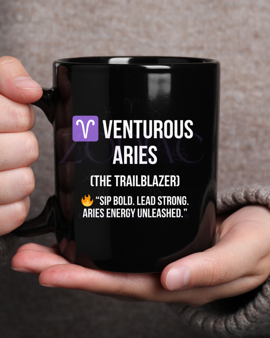 Zodiac Essence Glossy Black Mug – ♈venturous Aries (The Trailblazer) | 11 oz & 15 oz