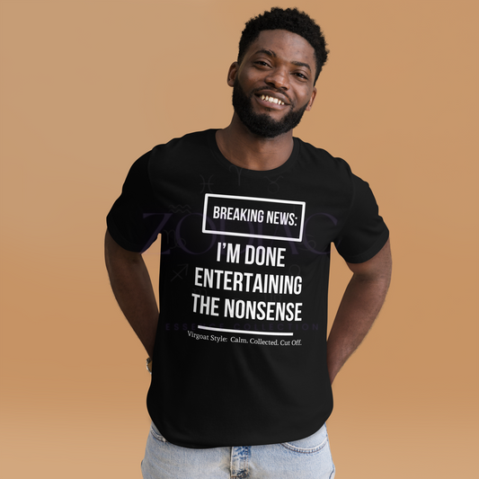 BREAKING NEWS Tee – Black with White Letters | S–4XL | ♍️🐐Virgoat Statement Series