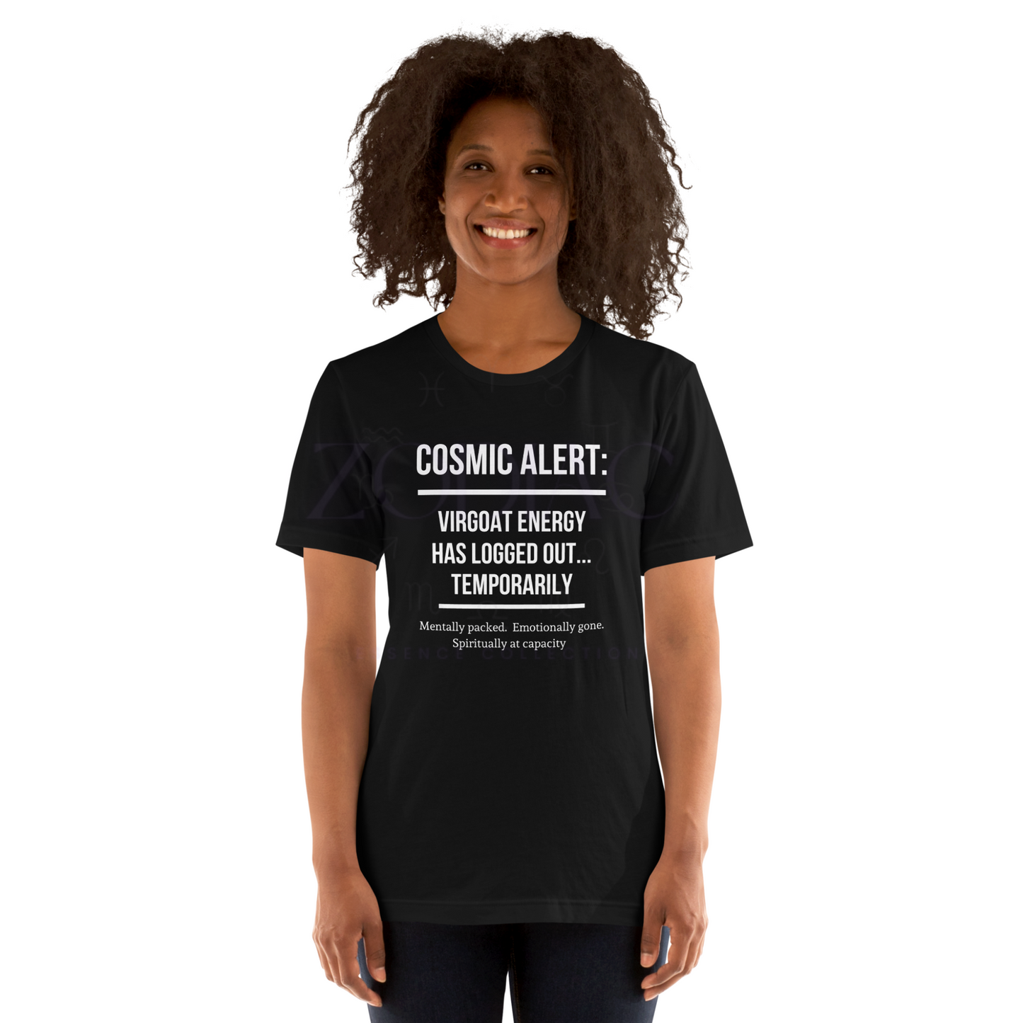 COSMIC ALERT Tee – Black with White Letters | S–4XL | ♍️🐐Virgoat Energy Drop
