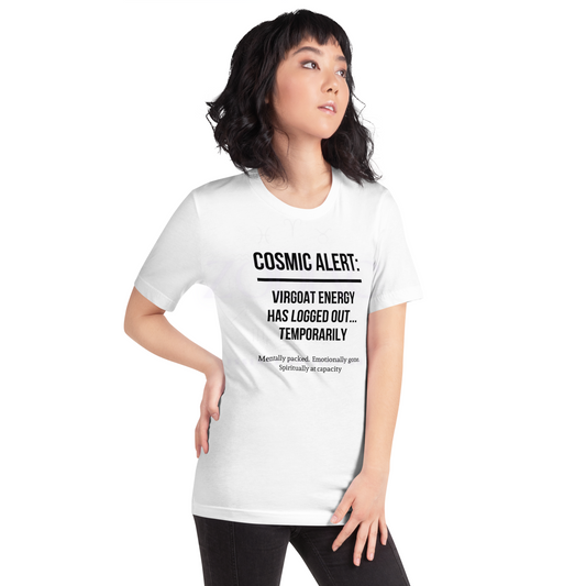 COSMIC ALERT ♍️🐐Virgoat Statement Tee – White with Black Letters | S–4XL | Boundary Mode Activated