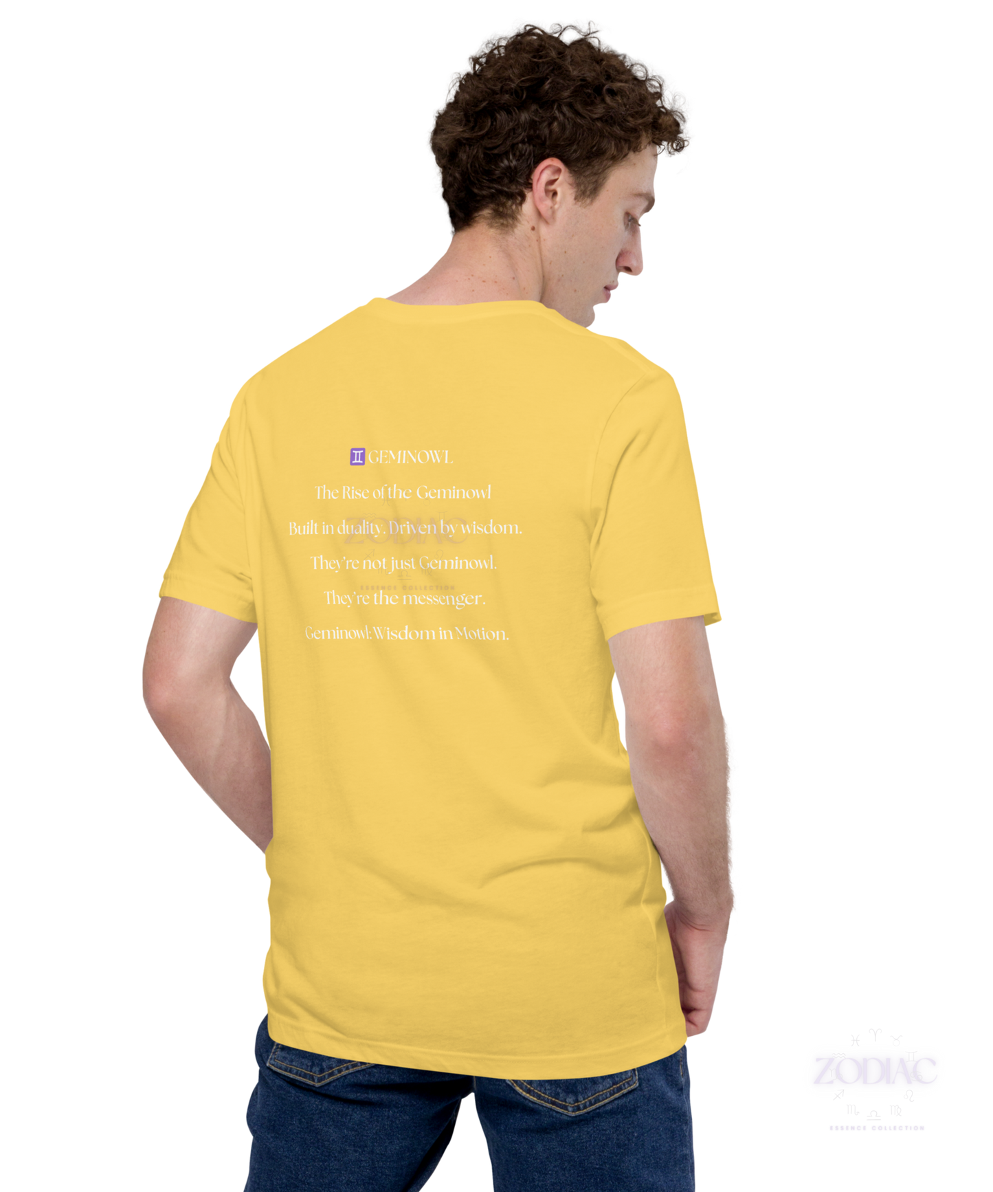 ♊ Geminowl Zodiac Twist Tee – White Lettering Edition