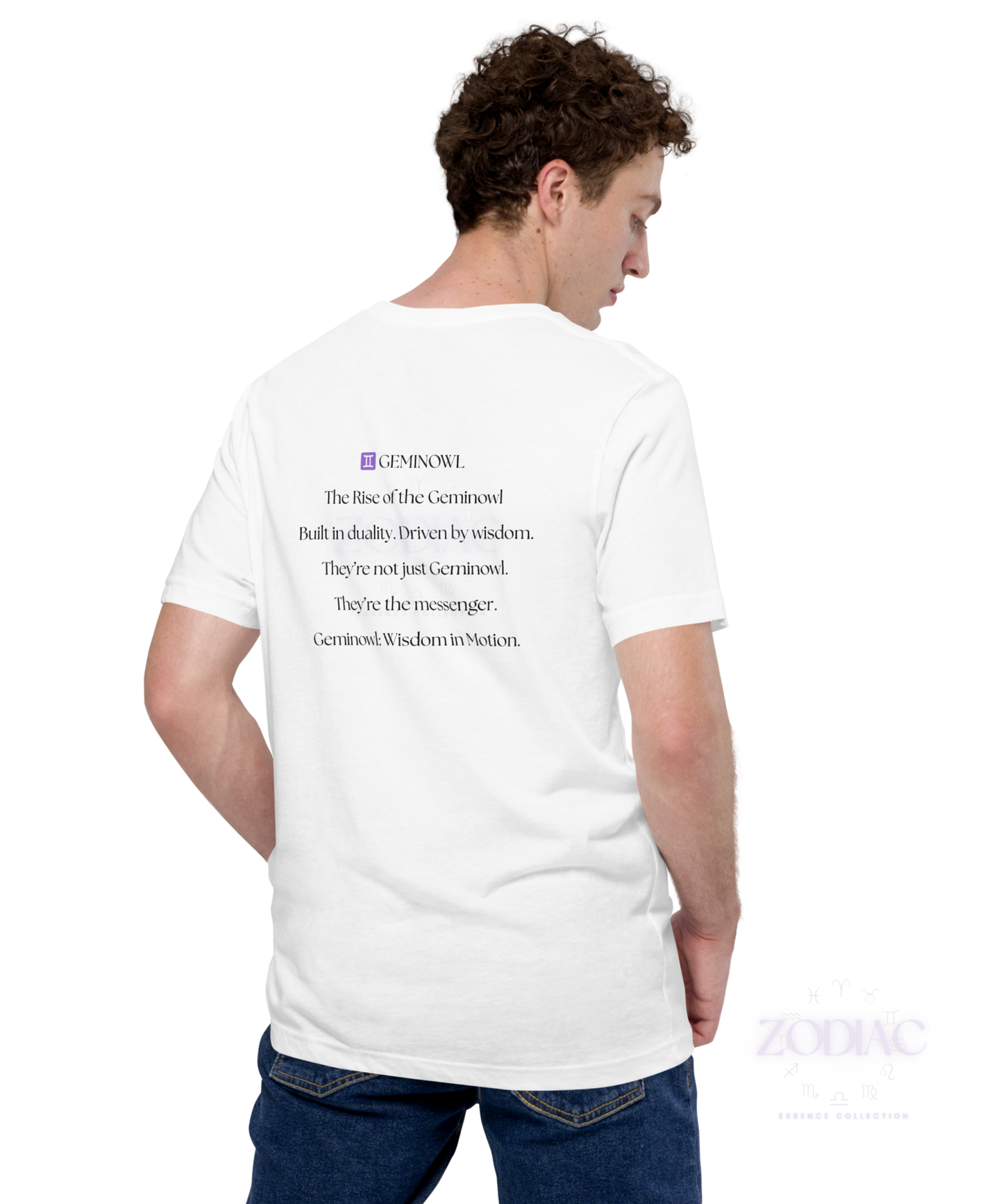 ♊ Geminowl Zodiac Twist Tee – Black Lettering Edition