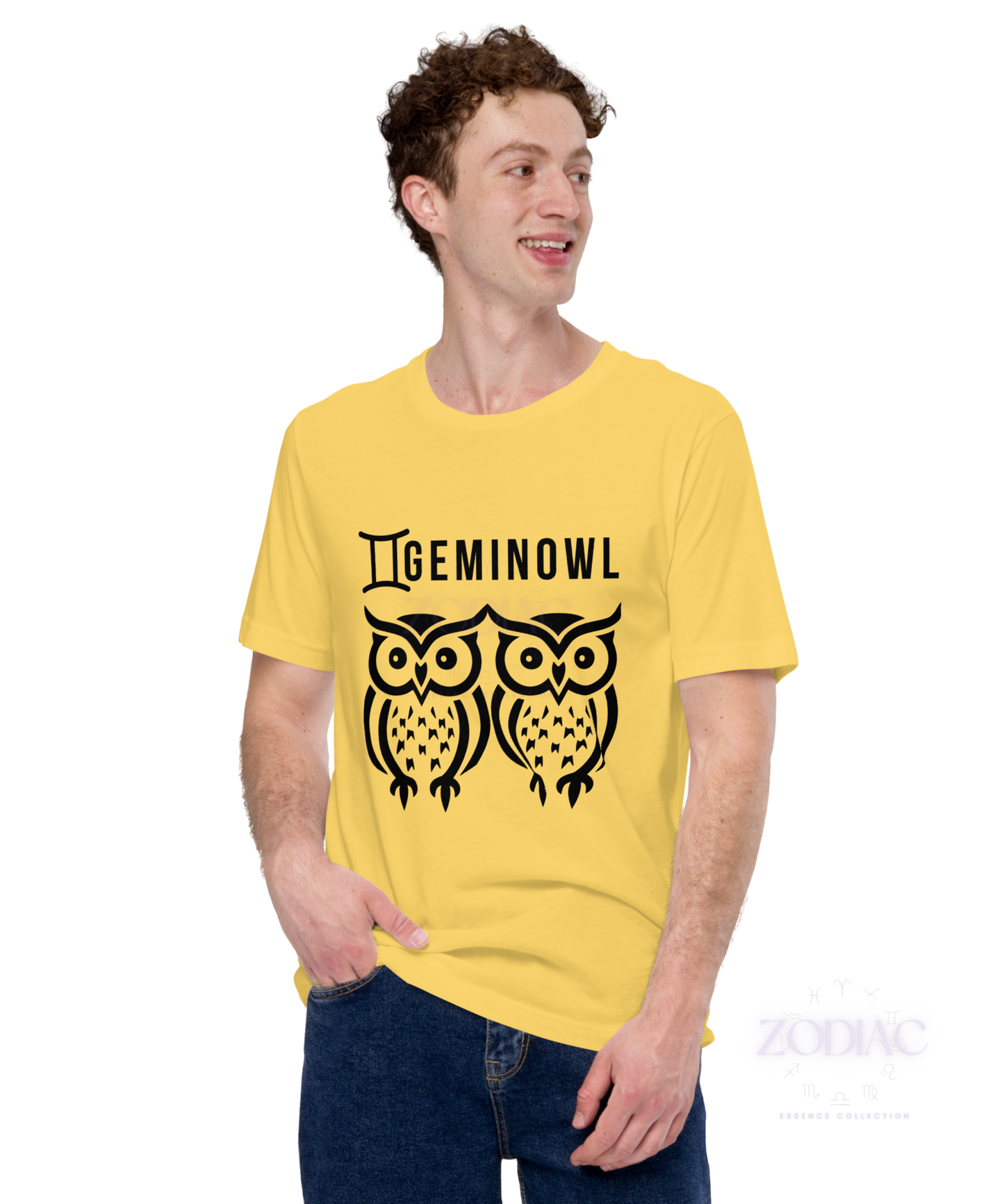 ♊ Geminowl Zodiac Twist Tee – Black Lettering Edition