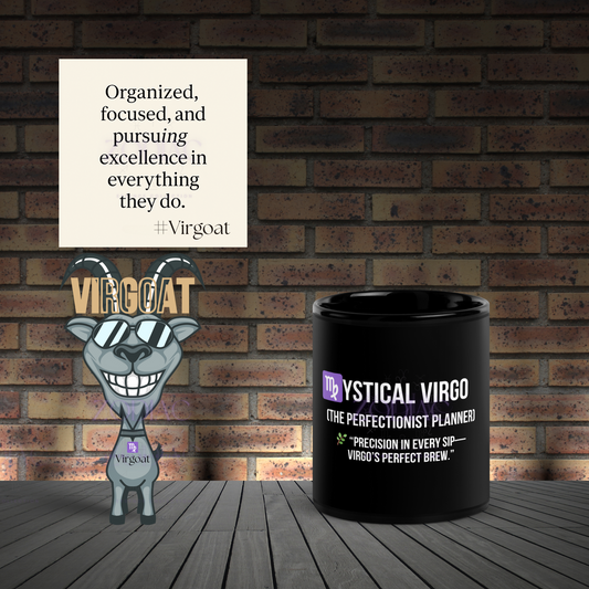 Zodiac Essence Glossy Black Mug – ♍ystical Virgo (The Perfectionist Planner) | 11 oz & 15 oz