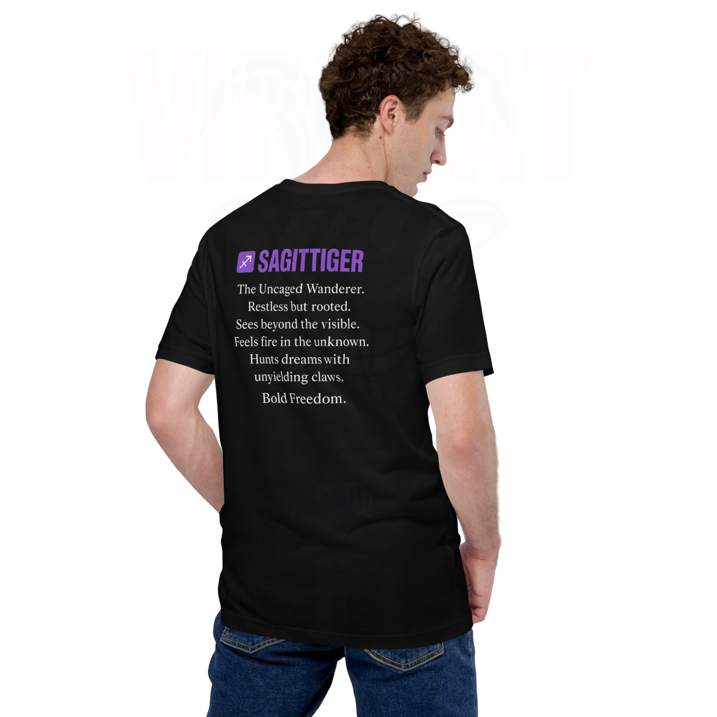 SAGITTIGER Essence Tee – Front + Back Zodiac Quote ♐ #9B5DE5