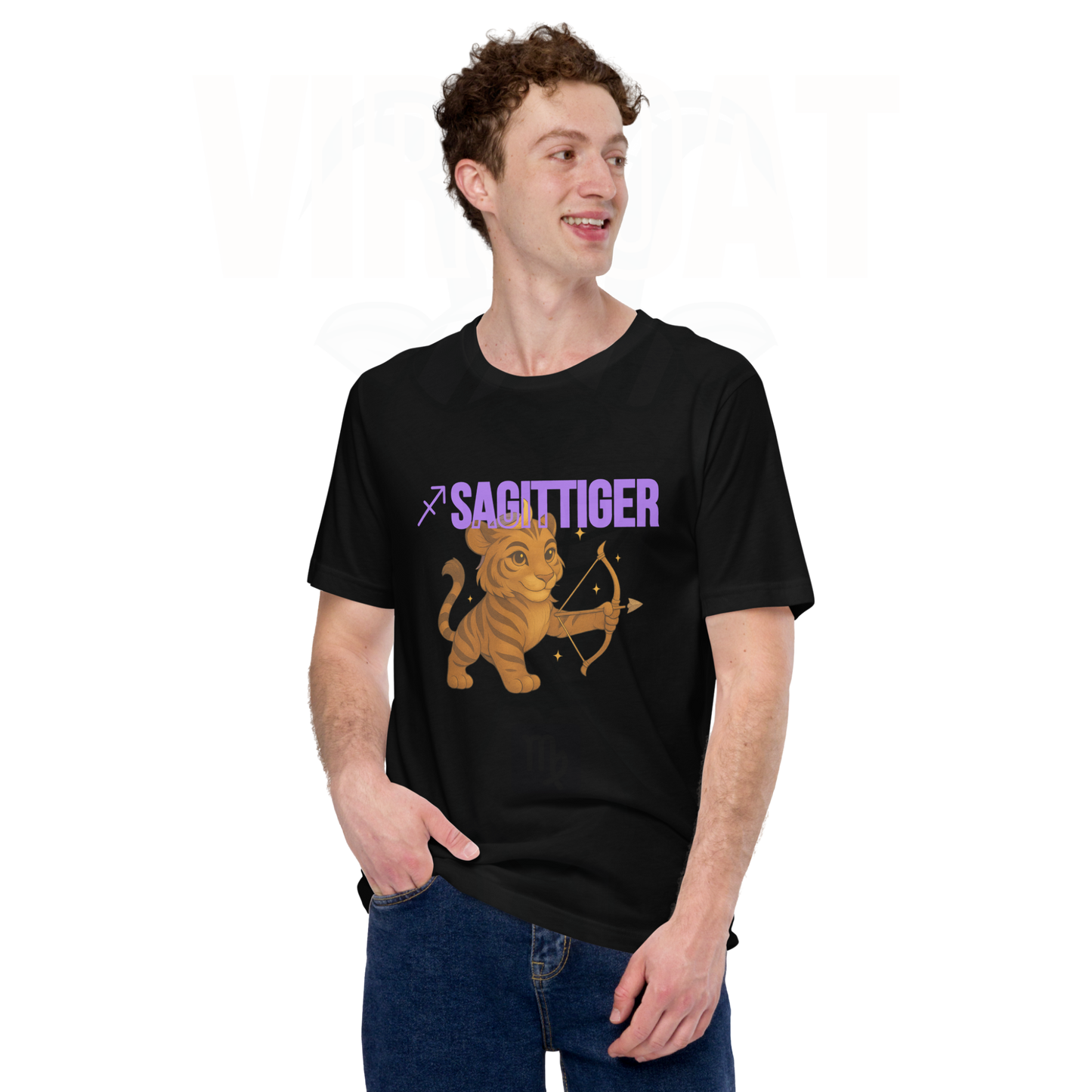 SAGITTIGER Essence Tee – Front + Back Zodiac Quote ♐ #9B5DE5