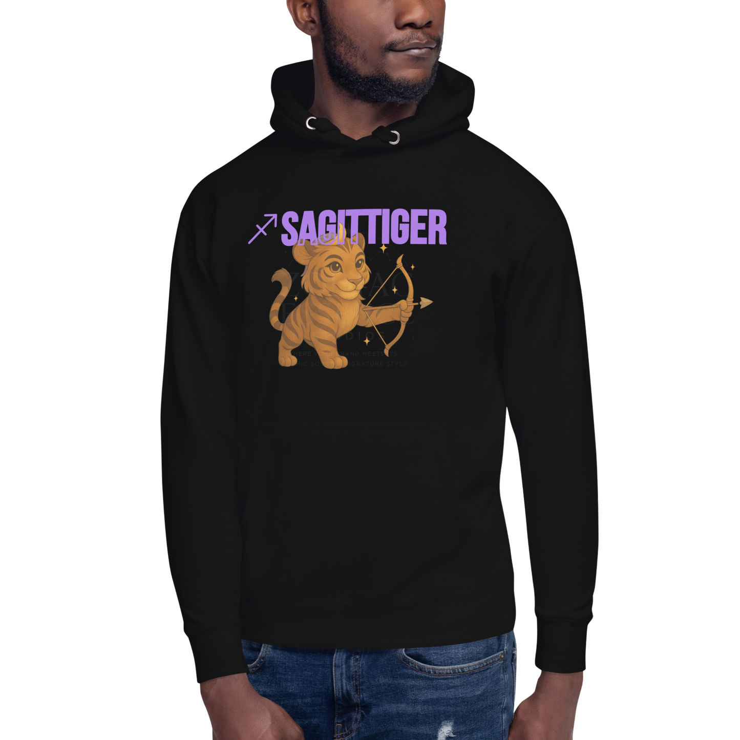 SAGITTIGER Essence Hoodie – Front + Back Zodiac Quote ♐ #9B5DE5
