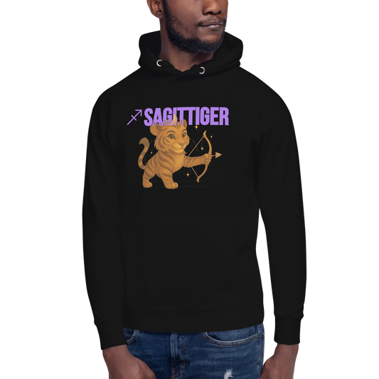 SAGITTIGER Essence Hoodie – Front + Back Zodiac Quote ♐ #9B5DE5