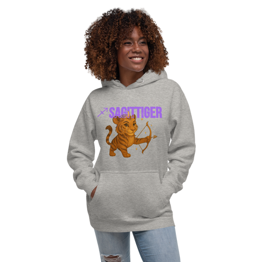 SAGITTIGER Essence Hoodie – Front + Back Zodiac Quote ♐ #9B5DE5