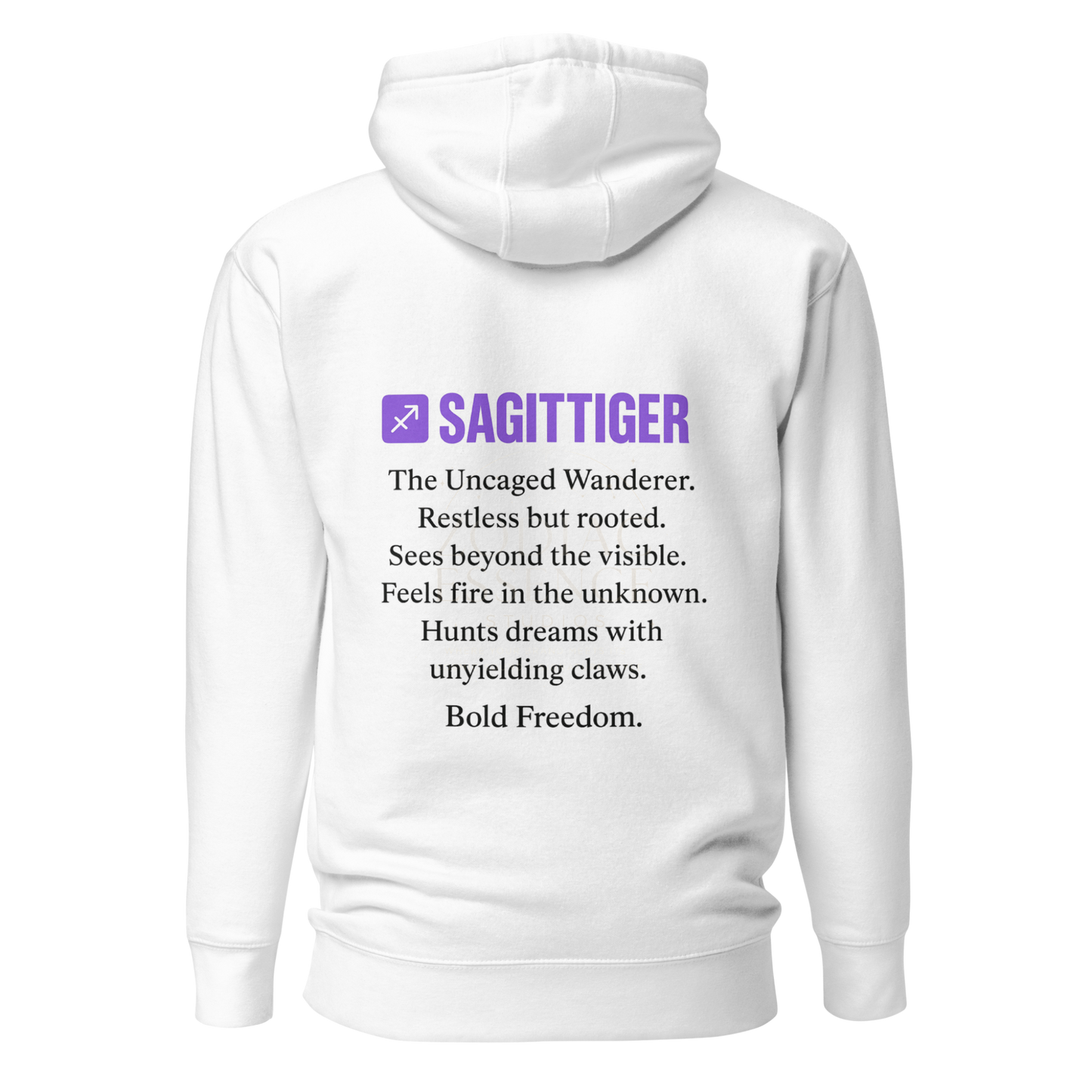 SAGITTIGER Essence Hoodie – Front + Back Zodiac Quote ♐ #9B5DE5