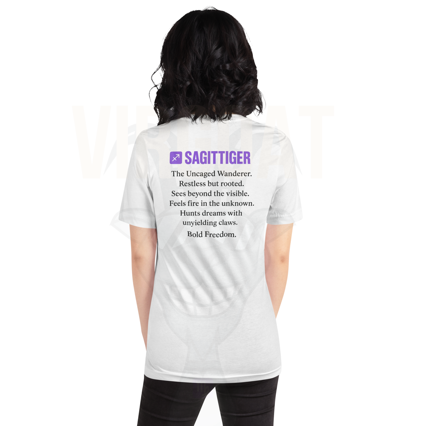 SAGITTIGER Essence Tee – Front + Back Zodiac Quote ♐ #9B5DE5