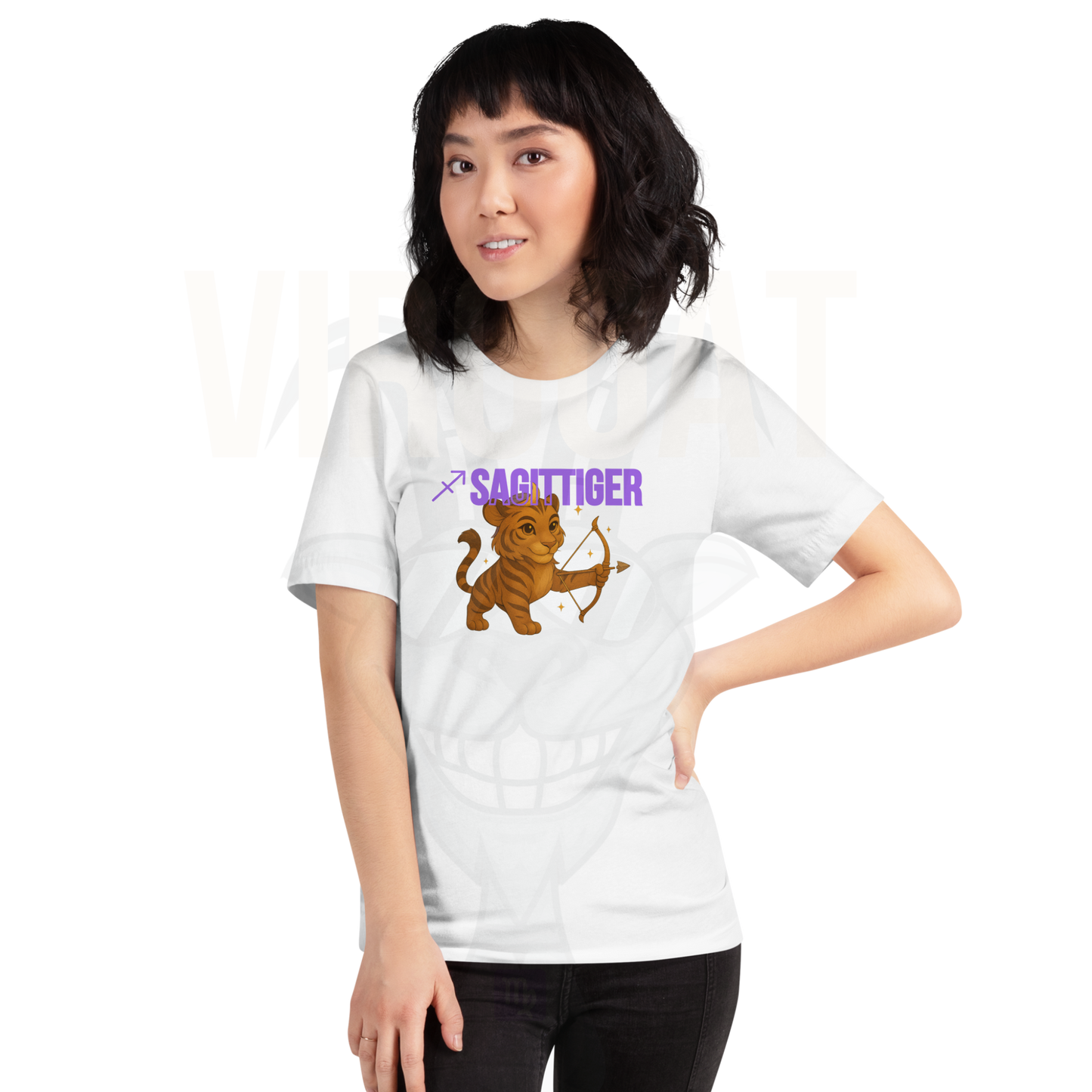 SAGITTIGER Essence Tee – Front + Back Zodiac Quote ♐ #9B5DE5