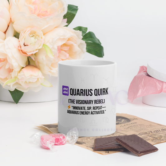 Zodiac Essence White Mug – ♒quarius Quirk (The Visionary Rebel) | 11 oz, 15 oz & 20 oz