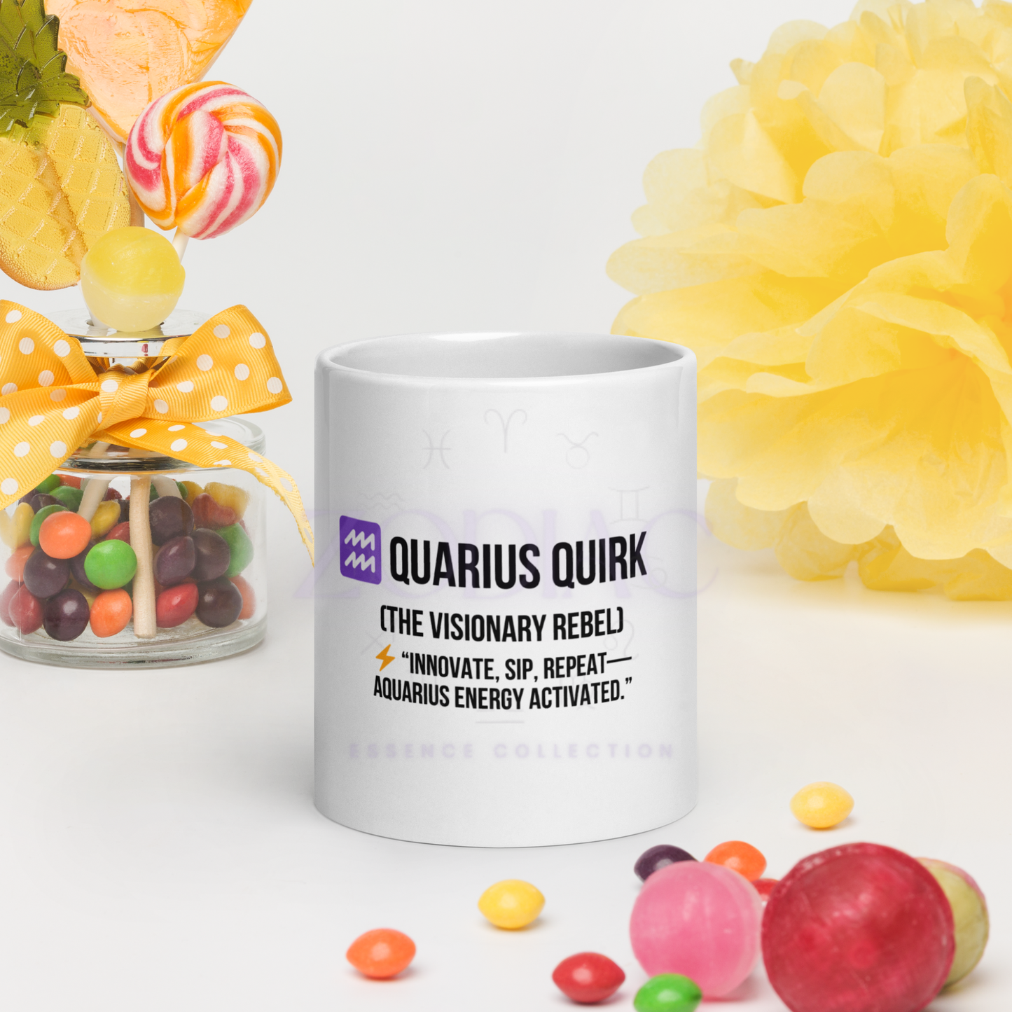 Zodiac Essence White Mug – ♒quarius Quirk (The Visionary Rebel) | 11 oz, 15 oz & 20 oz