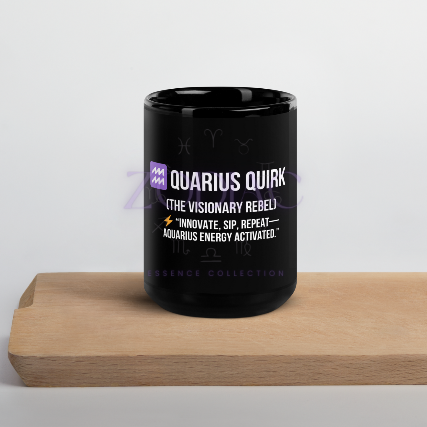 Zodiac Essence Glossy Black Mug – ♒quarius Quirk (The Visionary Rebel) | 11 oz & 15 oz