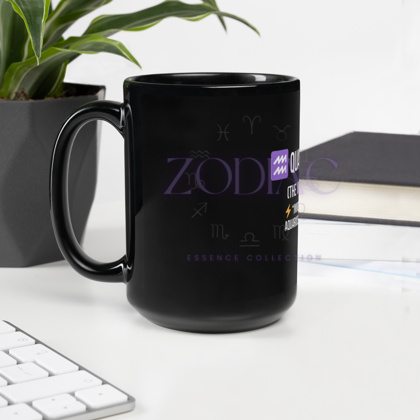 Zodiac Essence Glossy Black Mug – ♒quarius Quirk (The Visionary Rebel) | 11 oz & 15 oz