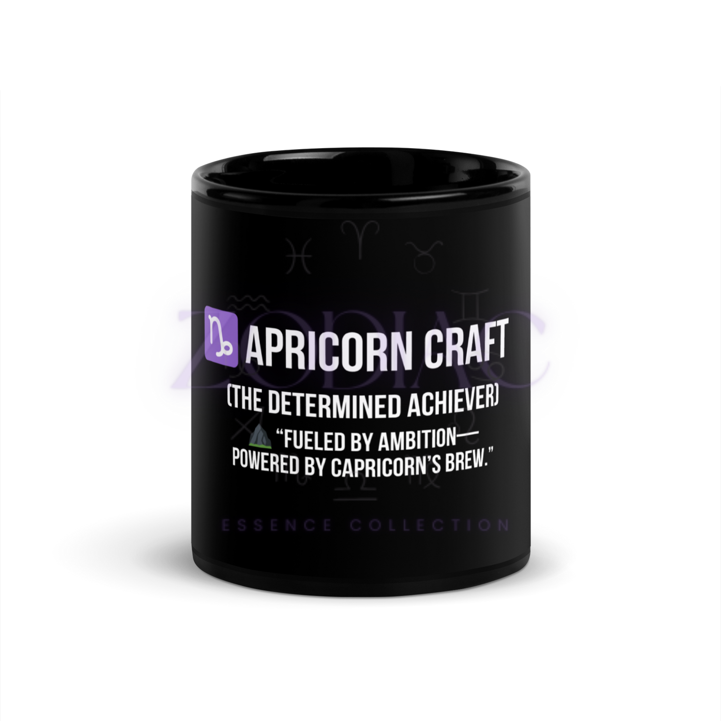 Zodiac Essence Glossy Black Mug – ♑apricorn Craft (The Determined Achiever) | 11 oz & 15 oz