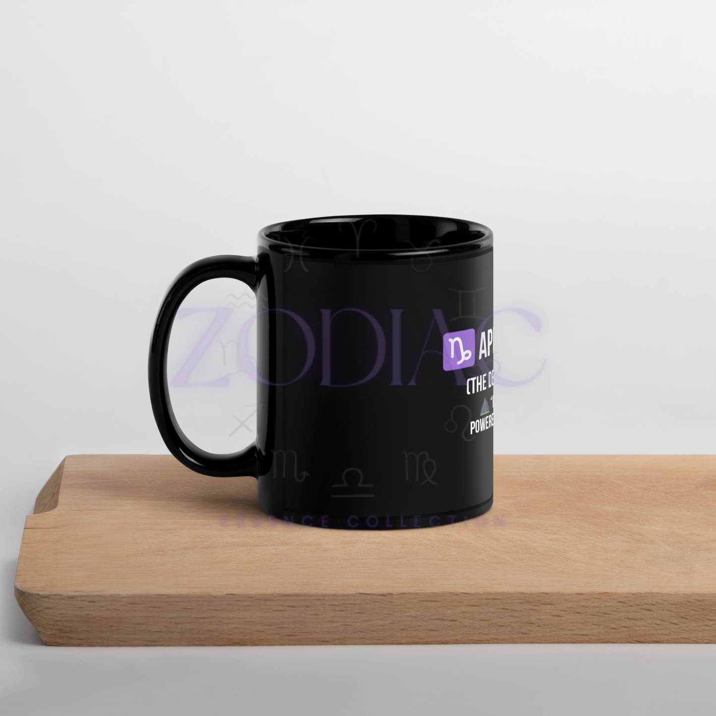Zodiac Essence Glossy Black Mug – ♑apricorn Craft (The Determined Achiever) | 11 oz & 15 oz