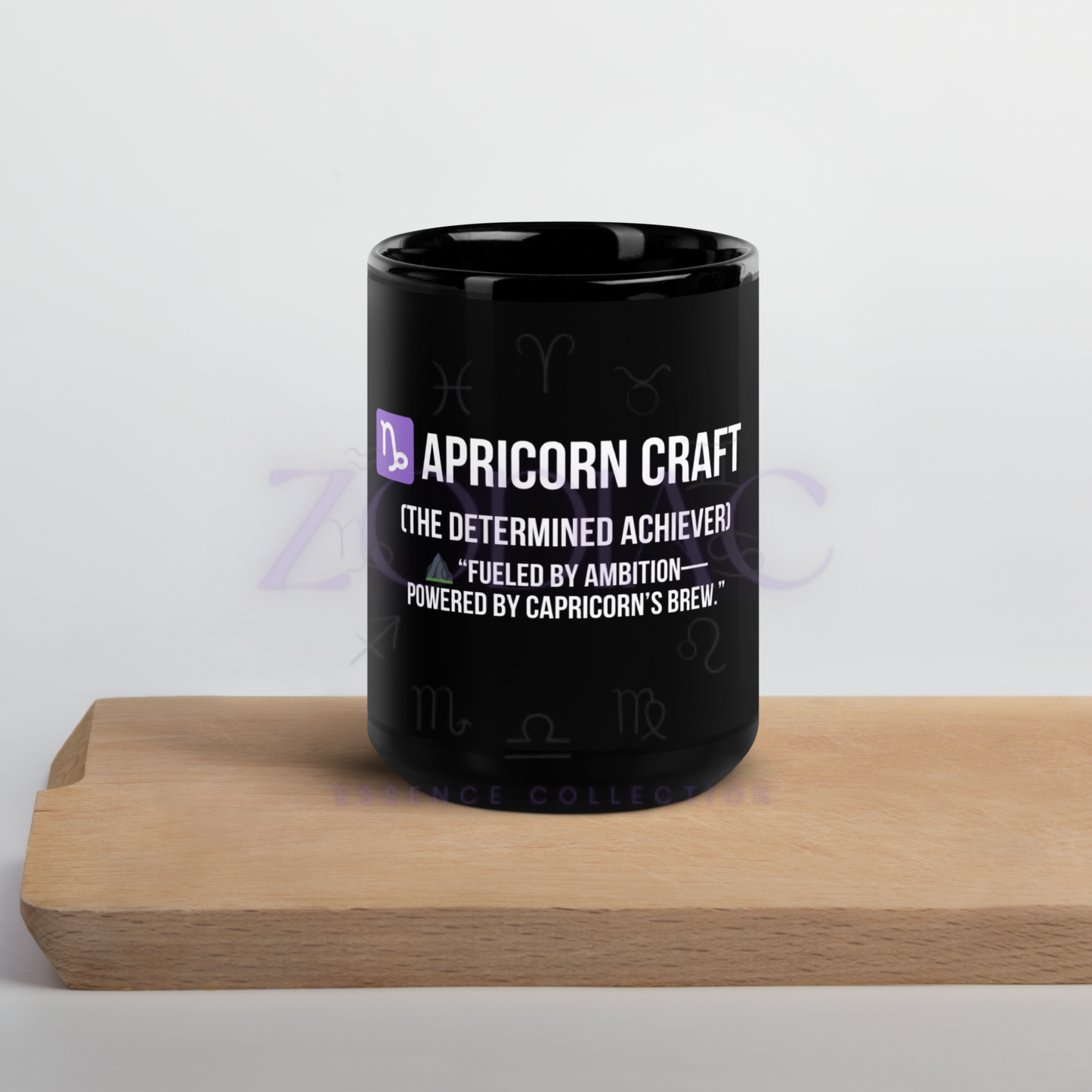 Zodiac Essence Glossy Black Mug – ♑apricorn Craft (The Determined Achiever) | 11 oz & 15 oz