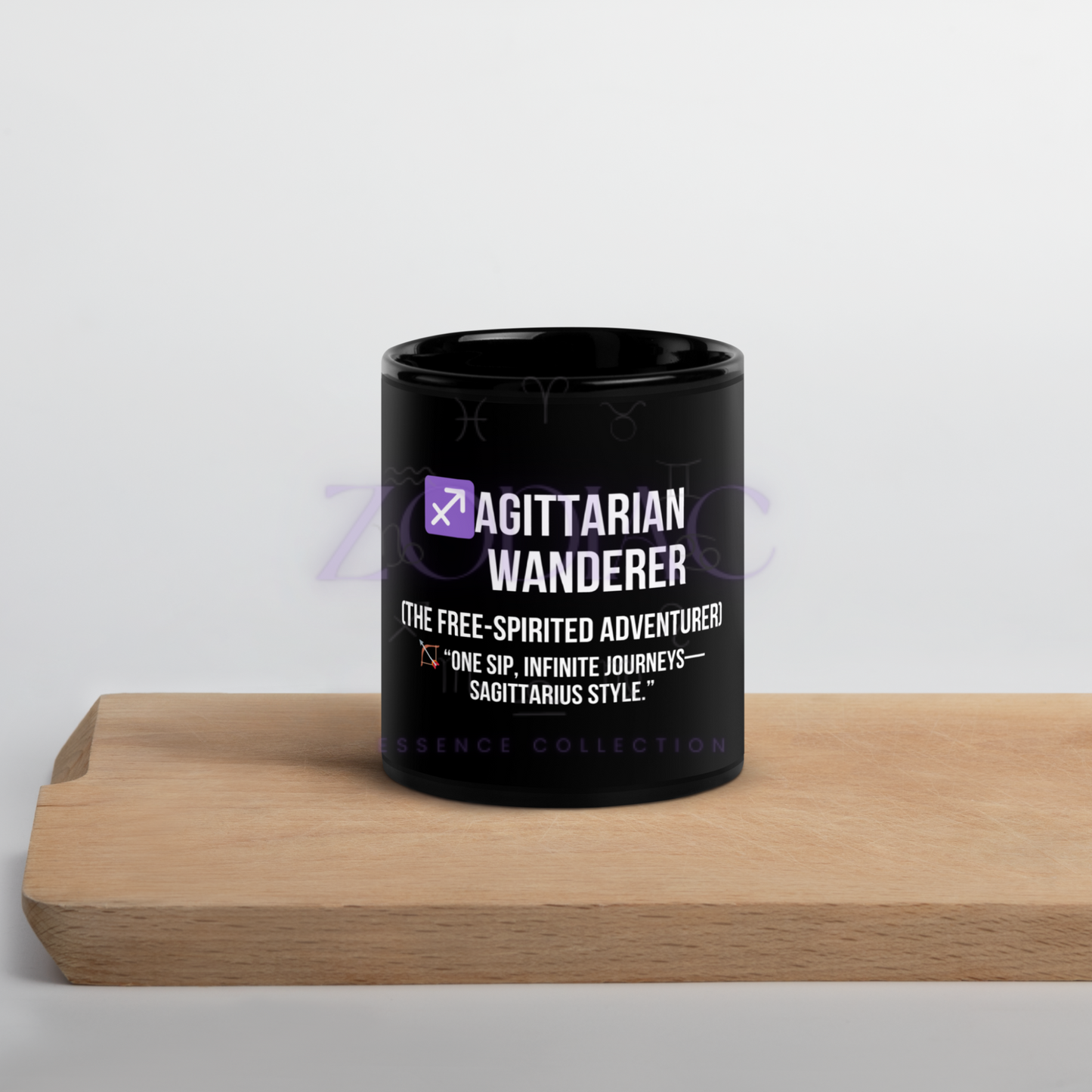 Zodiac Essence Glossy Black Mug – ♐agittarian Wanderer (The Free-Spirited Adventurer) | 11 oz & 15 oz