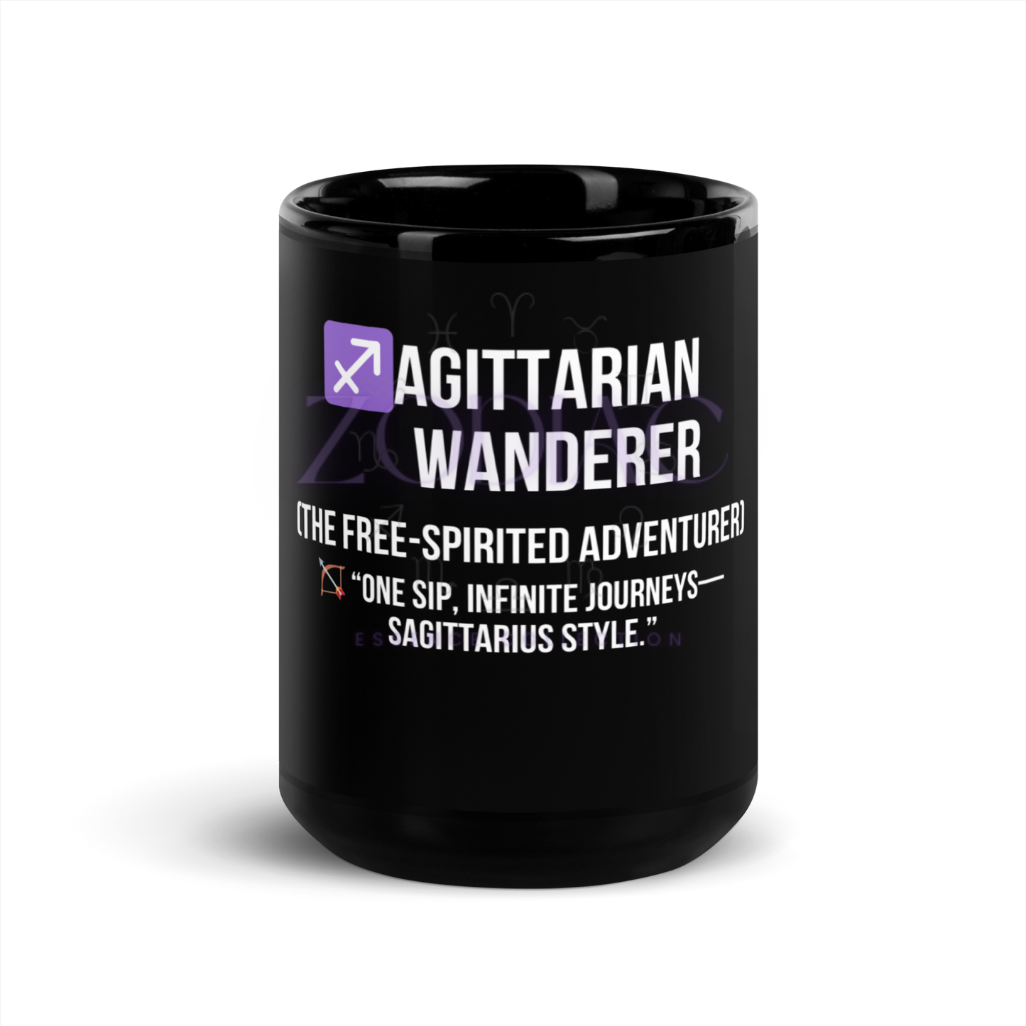 Zodiac Essence Glossy Black Mug – ♐agittarian Wanderer (The Free-Spirited Adventurer) | 11 oz & 15 oz