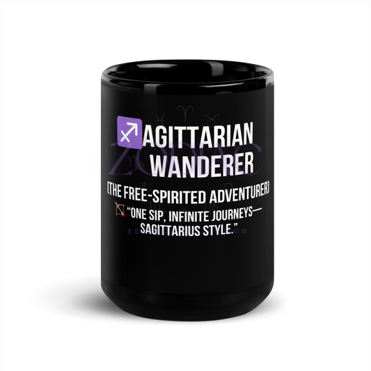 Zodiac Essence Glossy Black Mug – ♐agittarian Wanderer (The Free-Spirited Adventurer) | 11 oz & 15 oz
