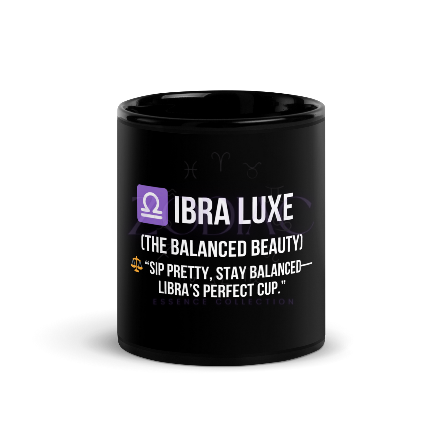 Zodiac Essence Glossy Black Mug – ♎ibra Luxe (The Balanced Beauty) | 11 oz & 15 oz
