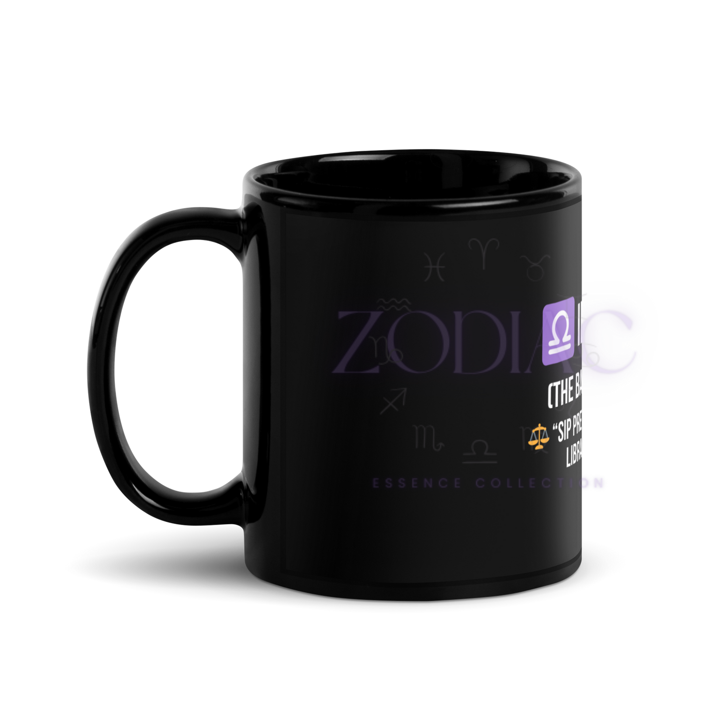 Zodiac Essence Glossy Black Mug – ♎ibra Luxe (The Balanced Beauty) | 11 oz & 15 oz