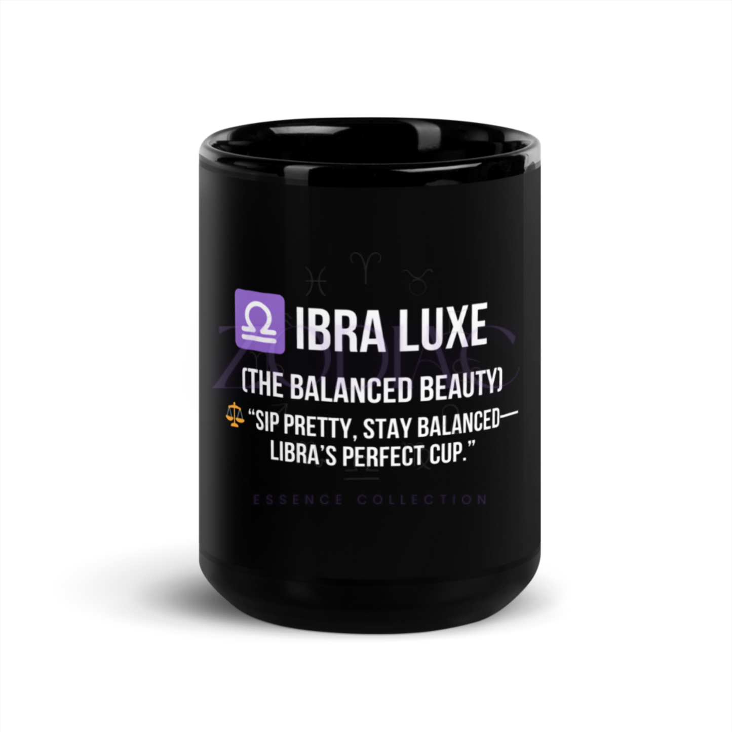Zodiac Essence Glossy Black Mug – ♎ibra Luxe (The Balanced Beauty) | 11 oz & 15 oz