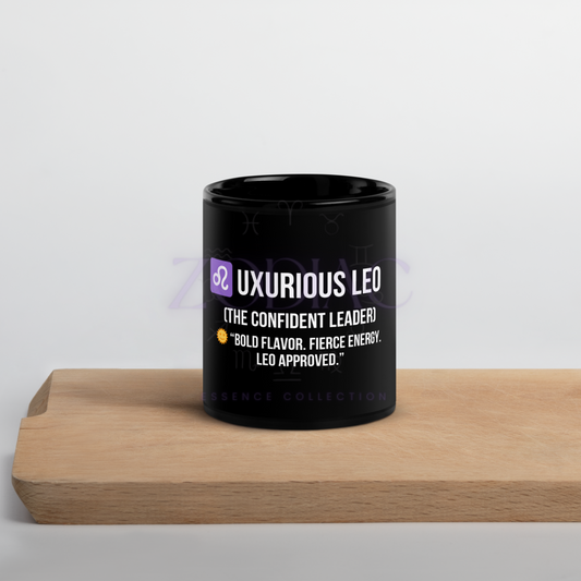 Zodiac Essence Glossy Black Mug – ♌uxurious Leo (The Confident Leader) | 11 oz & 15 oz
