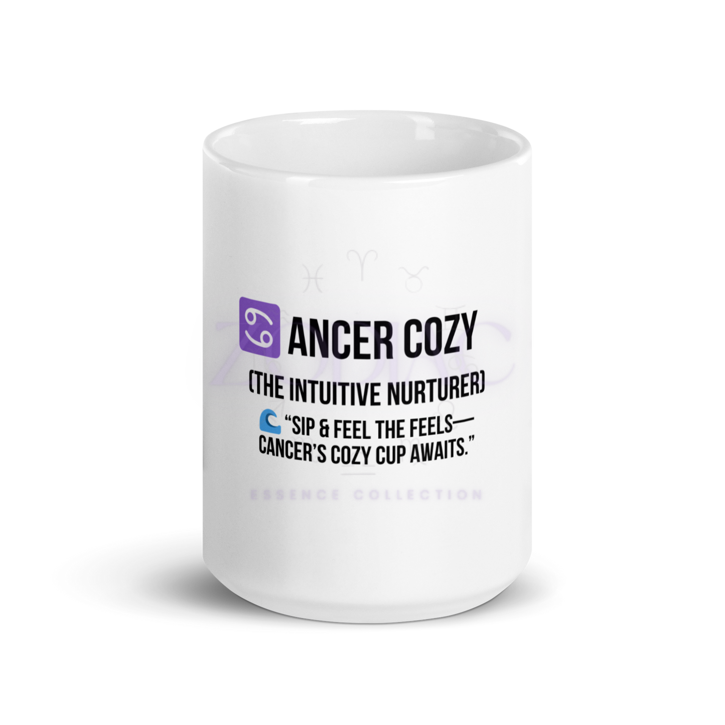 Zodiac Essence White Mug – ♋ancer Cozy (The Intuitive Nurturer) | 11 oz, 15 oz & 20 oz