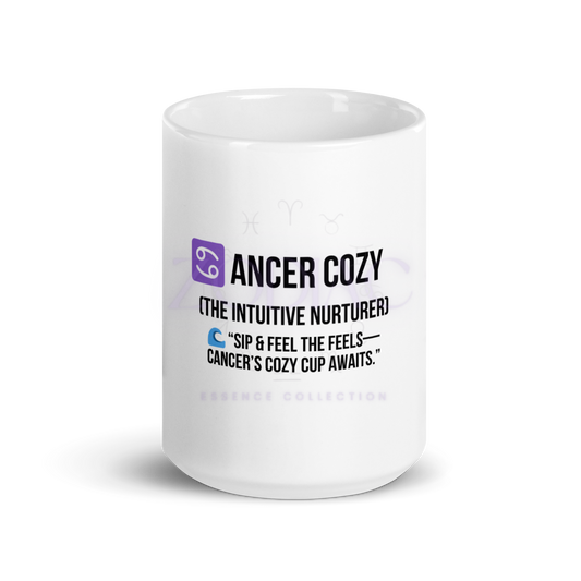 Zodiac Essence White Mug – ♋ancer Cozy (The Intuitive Nurturer) | 11 oz, 15 oz & 20 oz