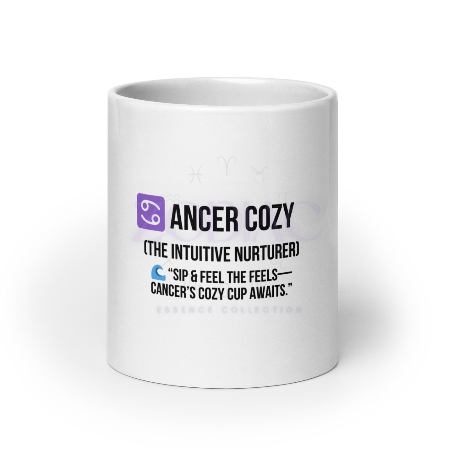 Zodiac Essence White Mug – ♋ancer Cozy (The Intuitive Nurturer) | 11 oz, 15 oz & 20 oz