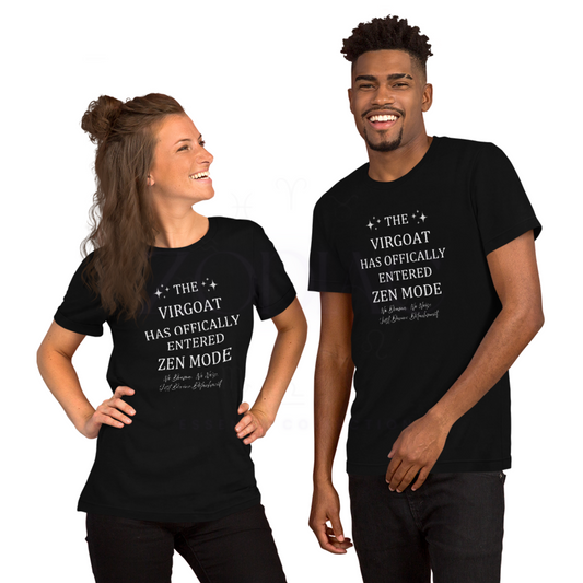 ZEN MODE Tee – Black with White Letters | S–4XL | ♍️🐐Virgoat Statement Series