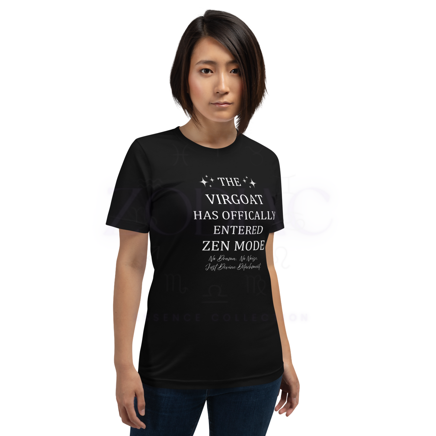 ZEN MODE Tee – Black with White Letters | S–4XL | ♍️🐐Virgoat Statement Series